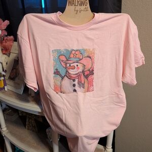Gildan Pink Cowboy Snowman Tee